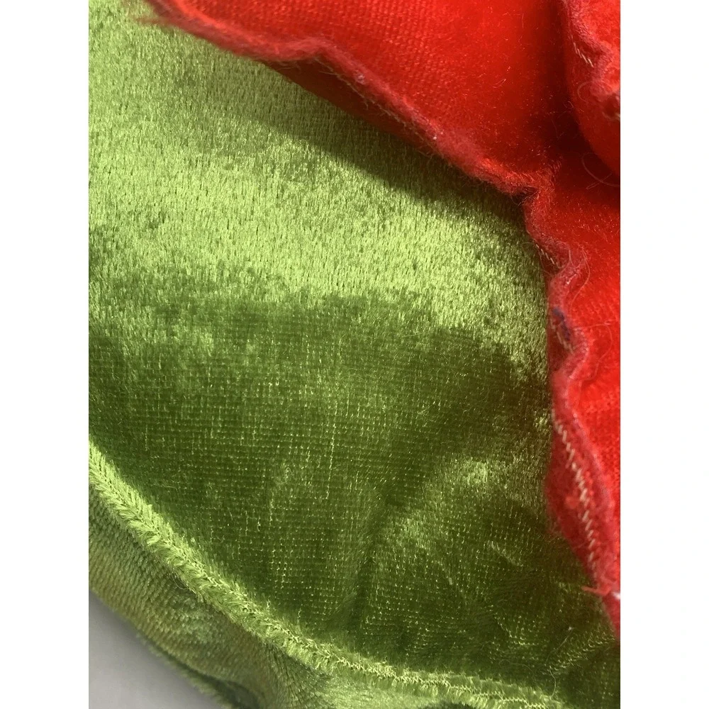 Vintage Christmas Poinsettia Throw Pillow Red Green Velour Round 11